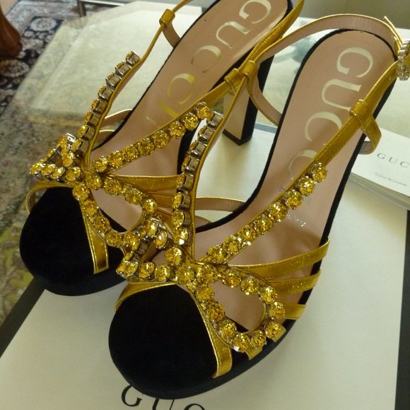 GUCCI "Zephyra" Velvet & Leather Sandals 7.5 37.5 - NEW in Box - Picture 2 of 8